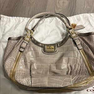 Coach Taupe Croc-Embossed Shoulder Bag